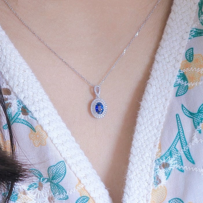 14k Gold 0.69 Ctw Natural Sapphire & Diamond Pendant( Without Chain ) - 8