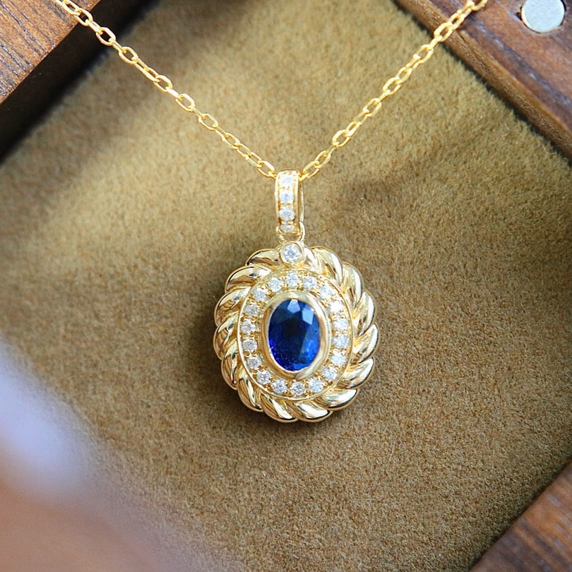 14k Gold 0.5 Ct Natural Sapphire & Diamond Pendant( Without Chain ) - 2