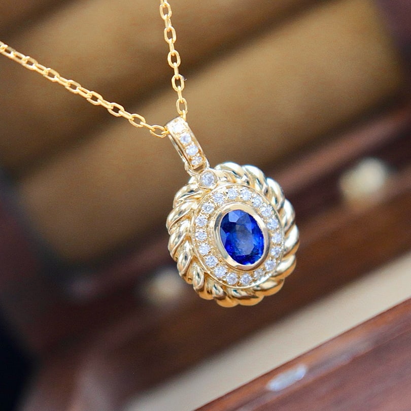 14k Gold 0.5 Ct Natural Sapphire & Diamond Pendant( Without Chain ) - 3