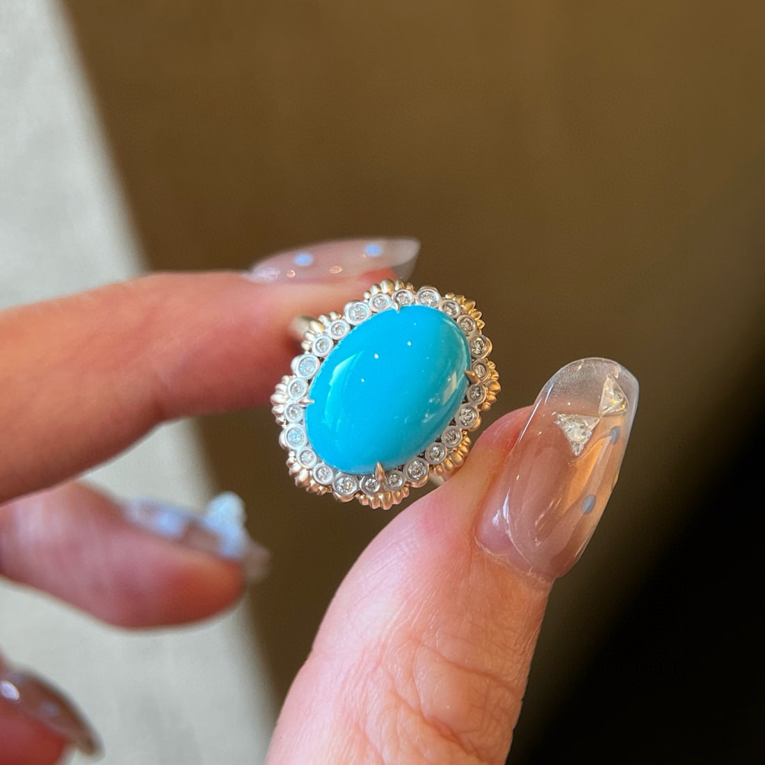 14k Gold 4.93 Ctw Natural Turquoise & Diamond Ring - 3