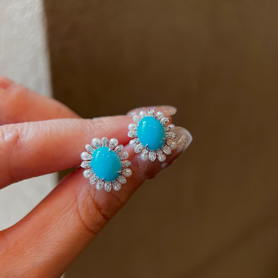 14k Gold 3.80 Ctw Natural Turquoise & Diamond Earrings - 3