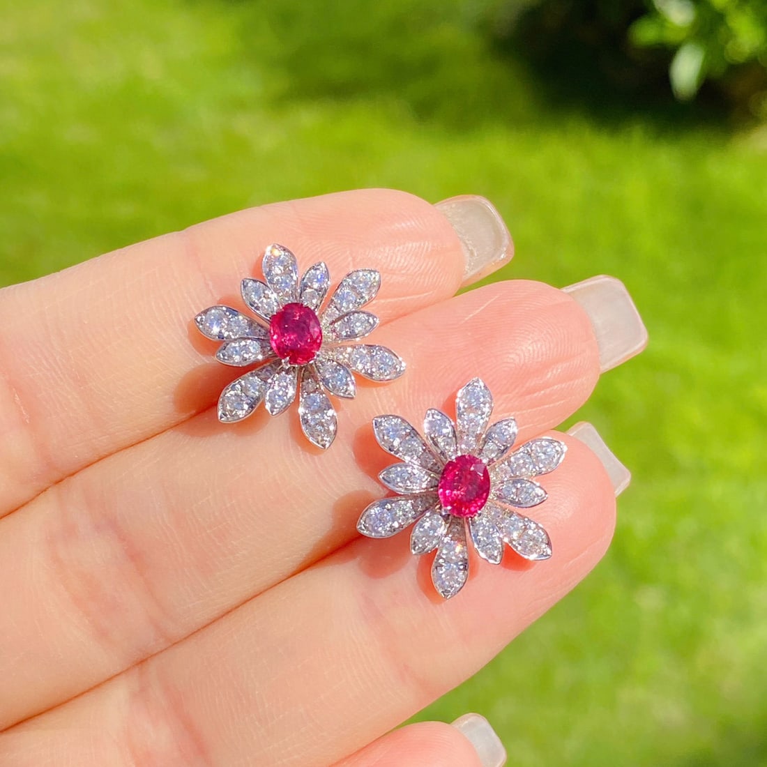 14k Gold 2.15 Ctw Natural Ruby & Diamond Earrings - 2