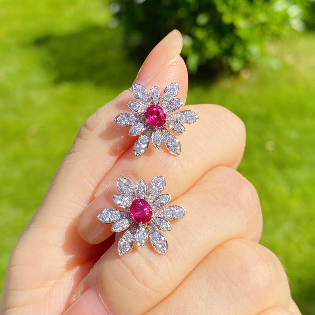 14k Gold 2.15 Ctw Natural Ruby & Diamond Earrings - 3