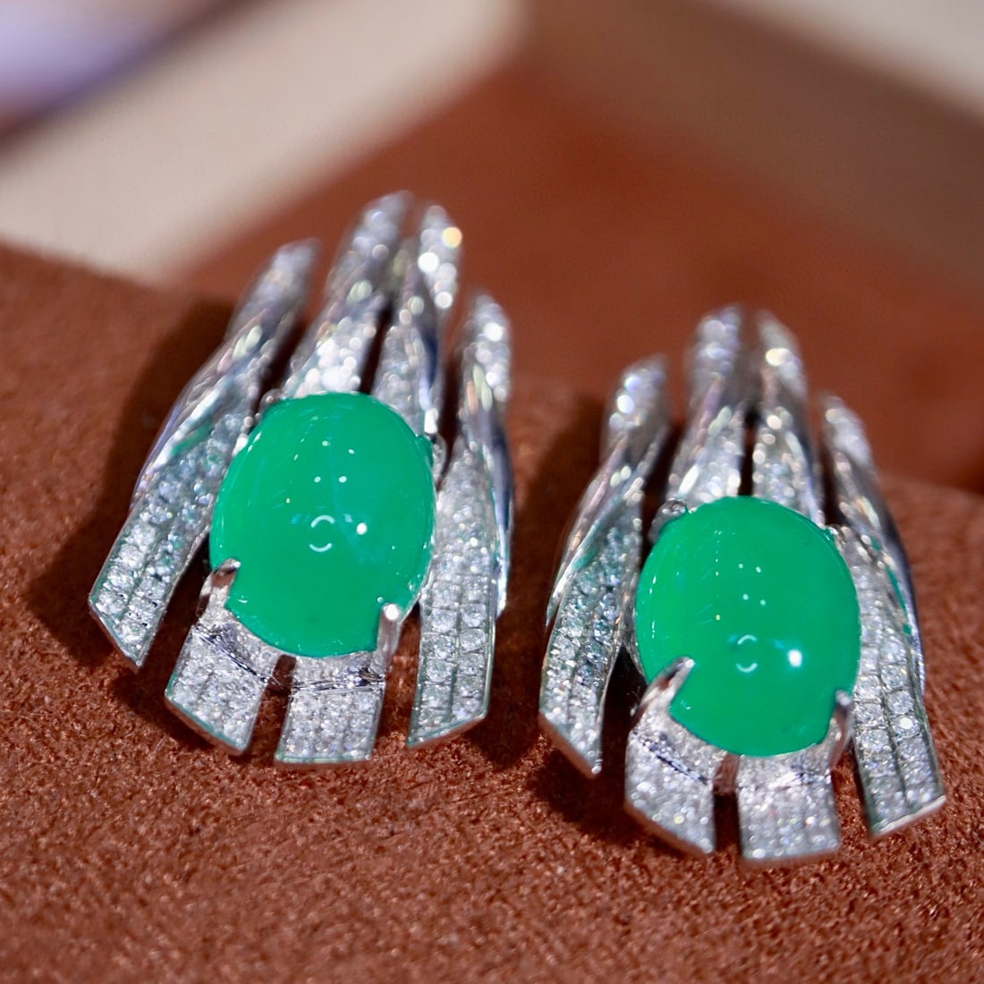 14k Gold 6.49 Ctw Natural Emerald & Diamond Earrings - 2