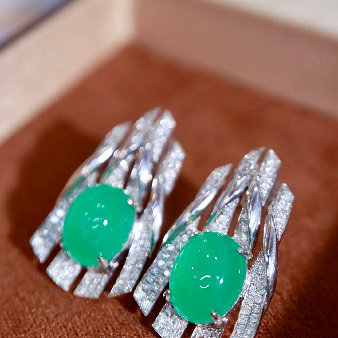 14k Gold 6.49 Ctw Natural Emerald & Diamond Earrings - 5