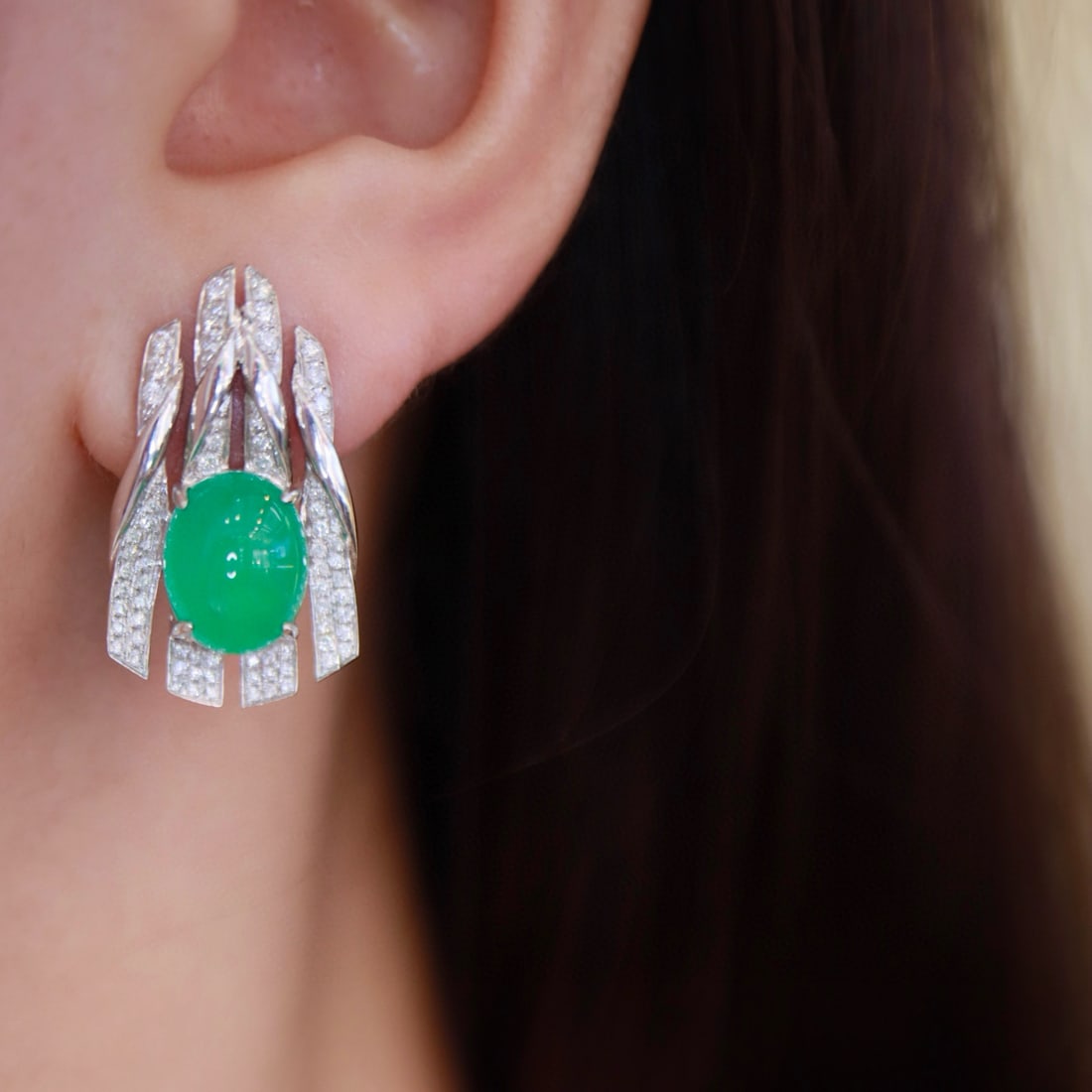 14k Gold 6.49 Ctw Natural Emerald & Diamond Earrings - 8
