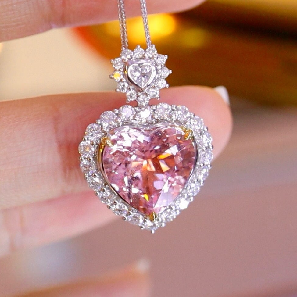 14k Gold 6.09 Ctw Natural Morganite & Diamond Pendant( Without Chain ) - 3