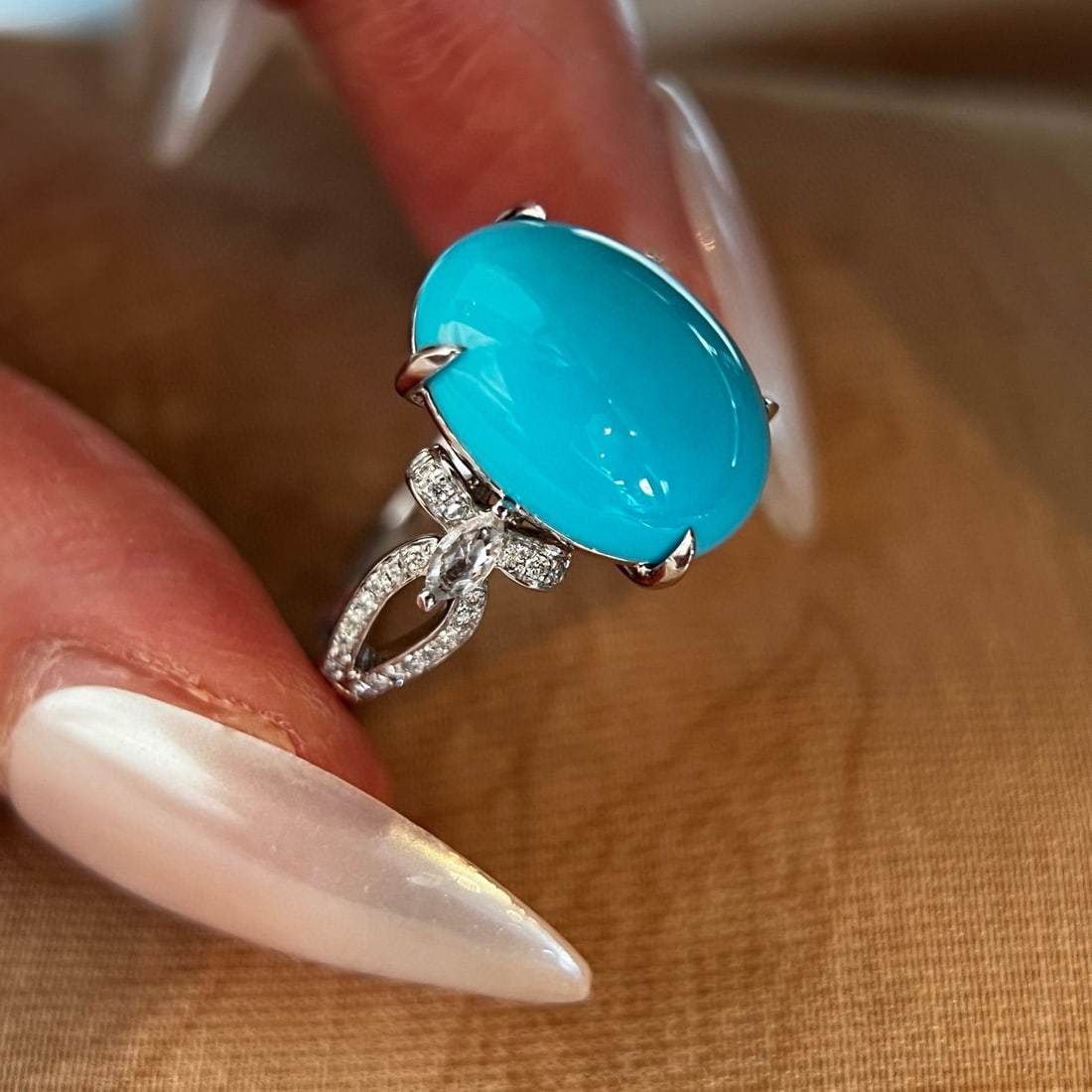 14k Gold 5.46 Ctw Natural Turquoise & Diamond Ring - 2