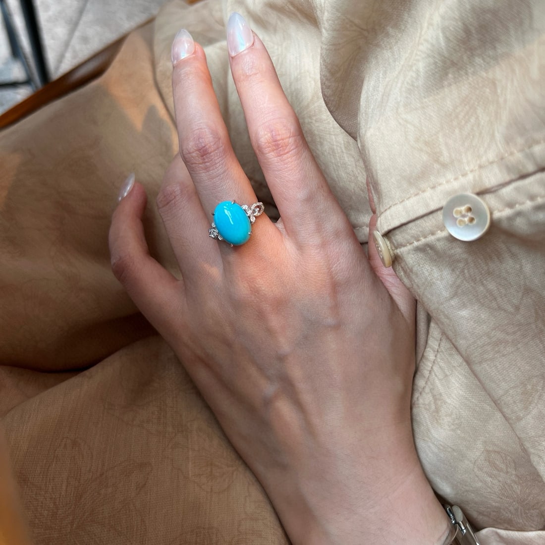 14k Gold 5.46 Ctw Natural Turquoise & Diamond Ring - 4