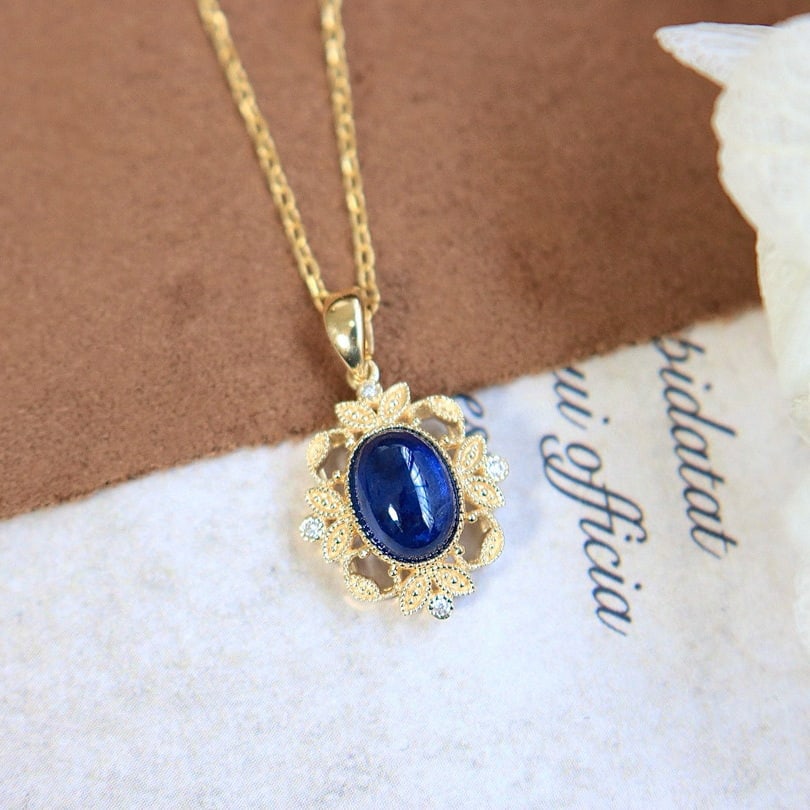14k Gold 1.4 Ct Natural Sapphire & Diamond Pendant( Without Chain ) - 3