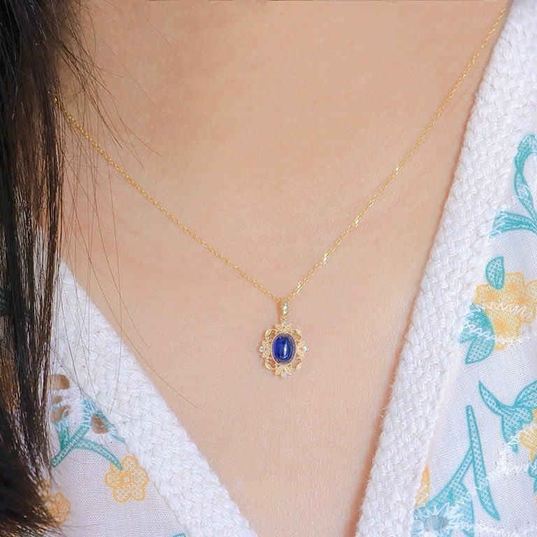 14k Gold 1.4 Ct Natural Sapphire & Diamond Pendant( Without Chain ) - 4