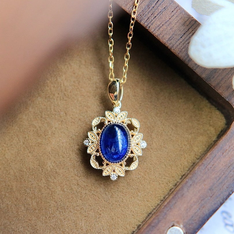 14k Gold 1.4 Ct Natural Sapphire & Diamond Pendant( Without Chain ) - 5