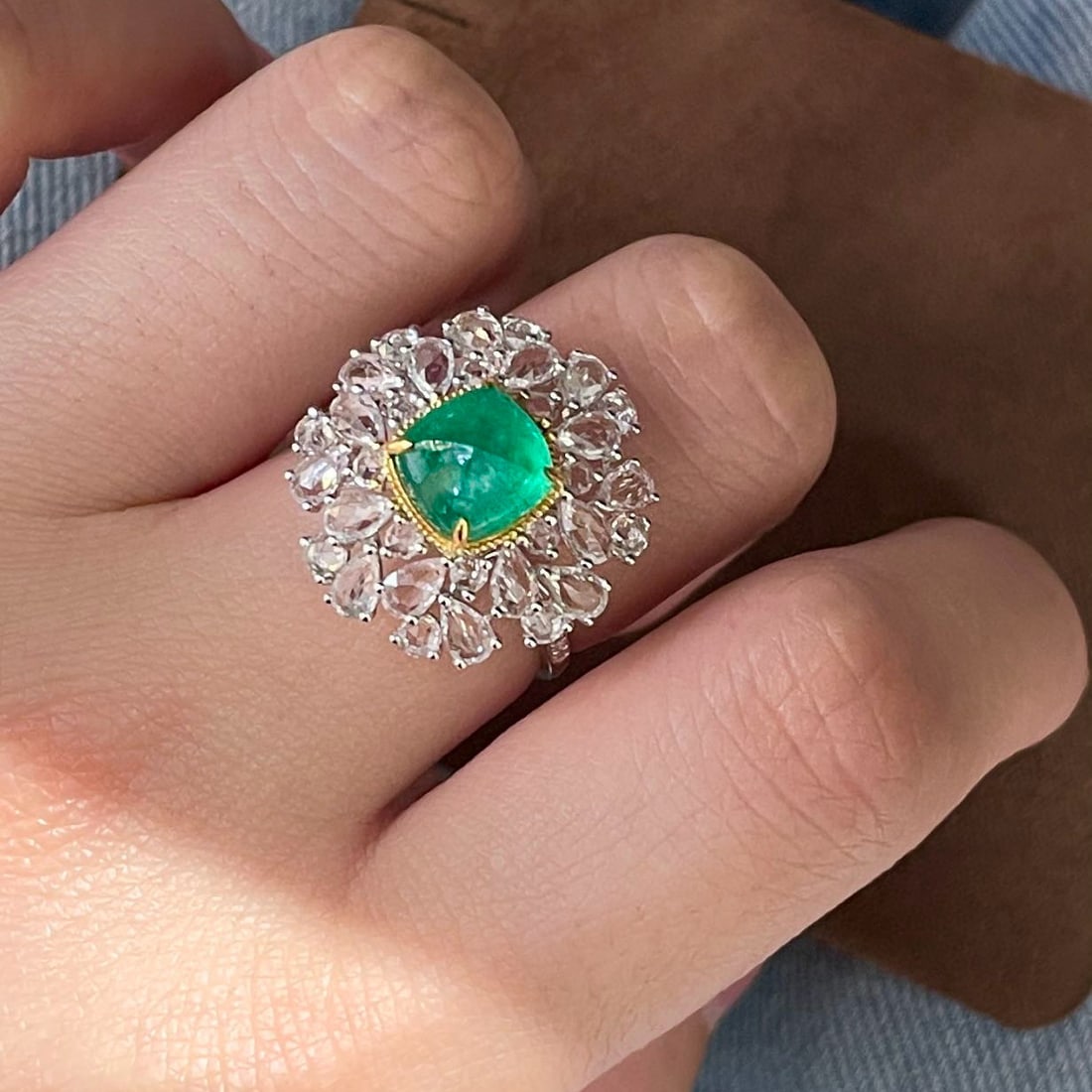 14k Gold 2.35 Ct Natural Emerald & Sapphire & Diamond Ring - 5