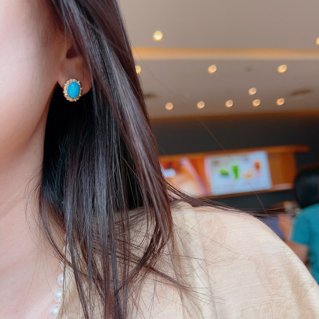 14k Gold 3.17 Ctw Natural Turquoise & Diamond Earrings - 4