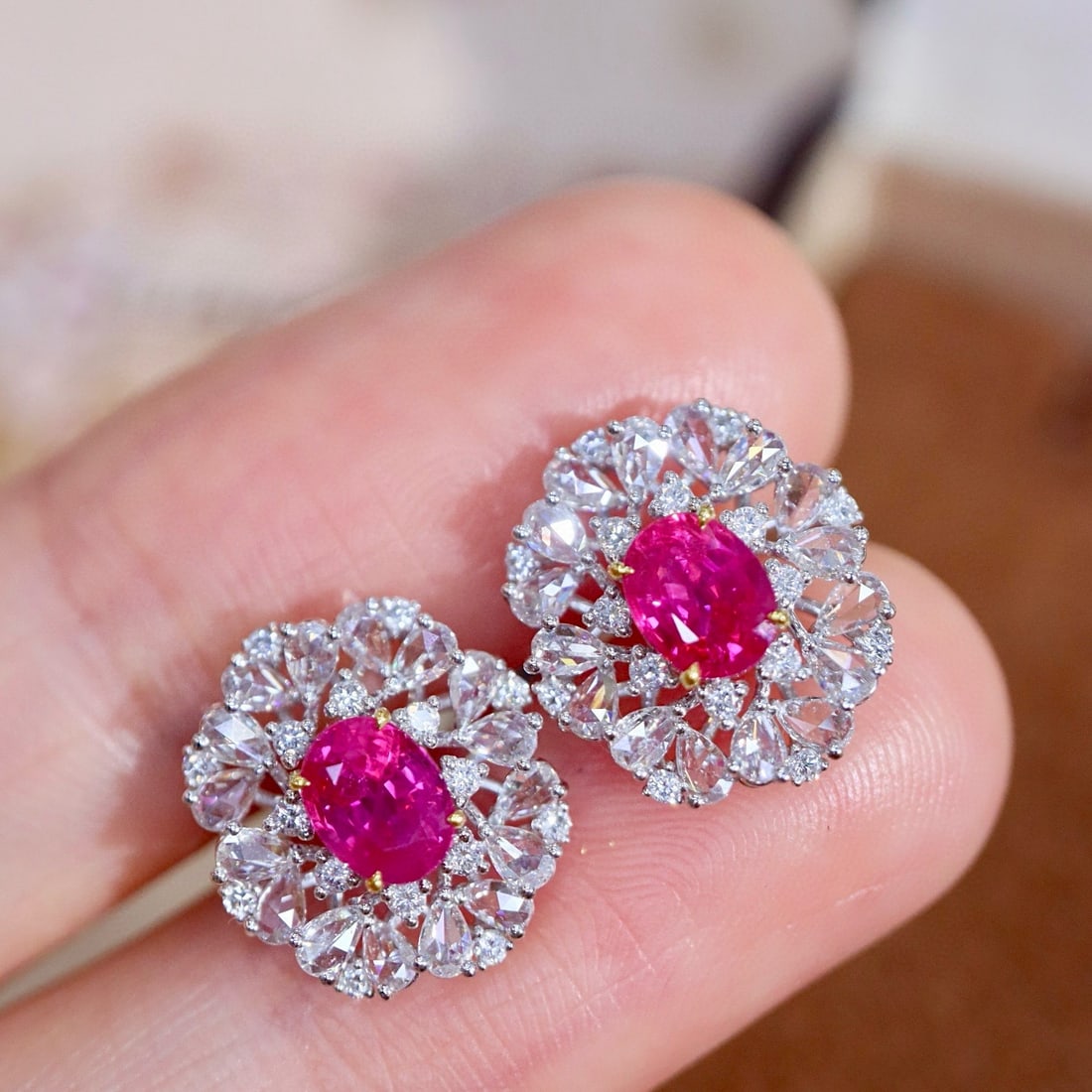 14k Gold 2.2 Ctw Natural Ruby & Diamond Earrings - 7