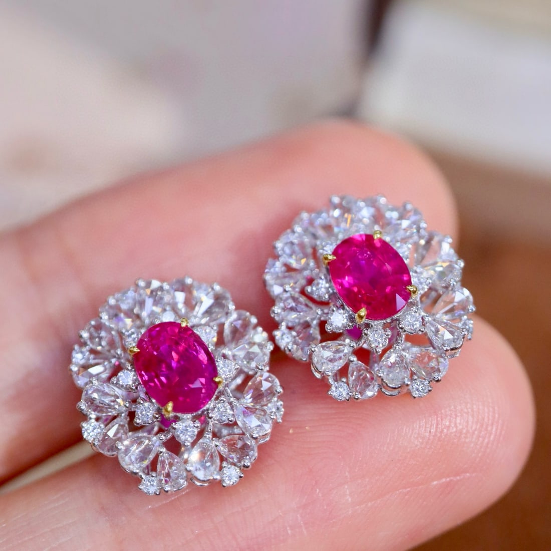 14k Gold 2.2 Ctw Natural Ruby & Diamond Earrings - 8