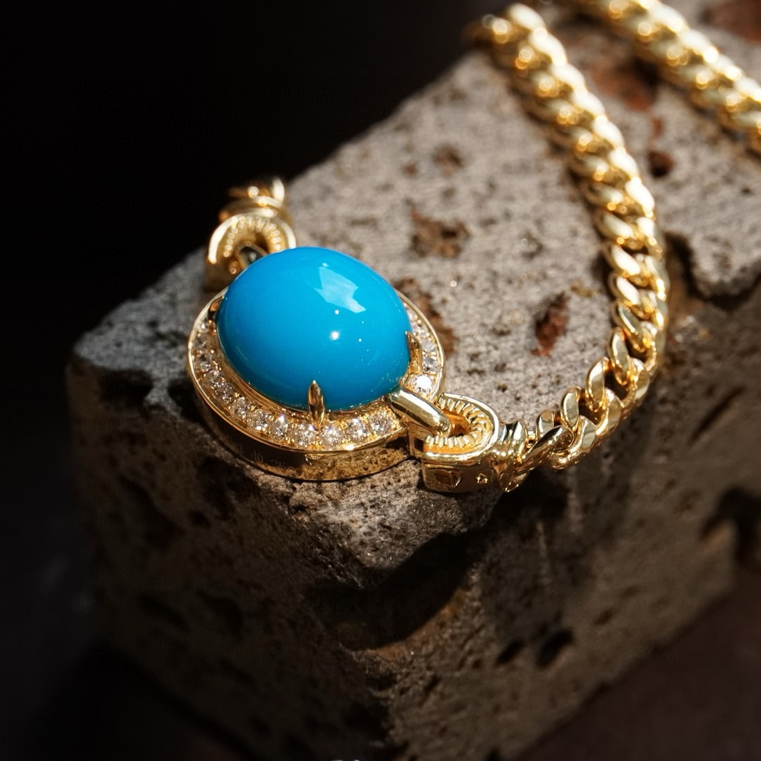 14k Gold 4.13 Ctw Natural Turquoise & Diamond Necklace - 3