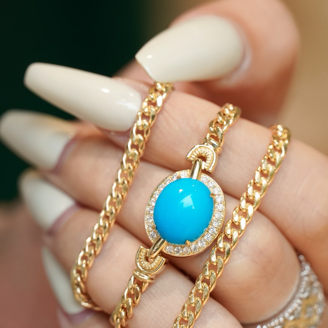 14k Gold 4.13 Ctw Natural Turquoise & Diamond Necklace - 5