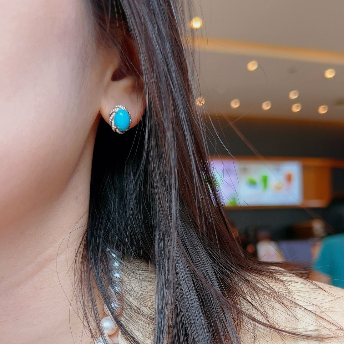 14k Gold 3.66 Ctw Natural Turquoise & Diamond Earrings - 4