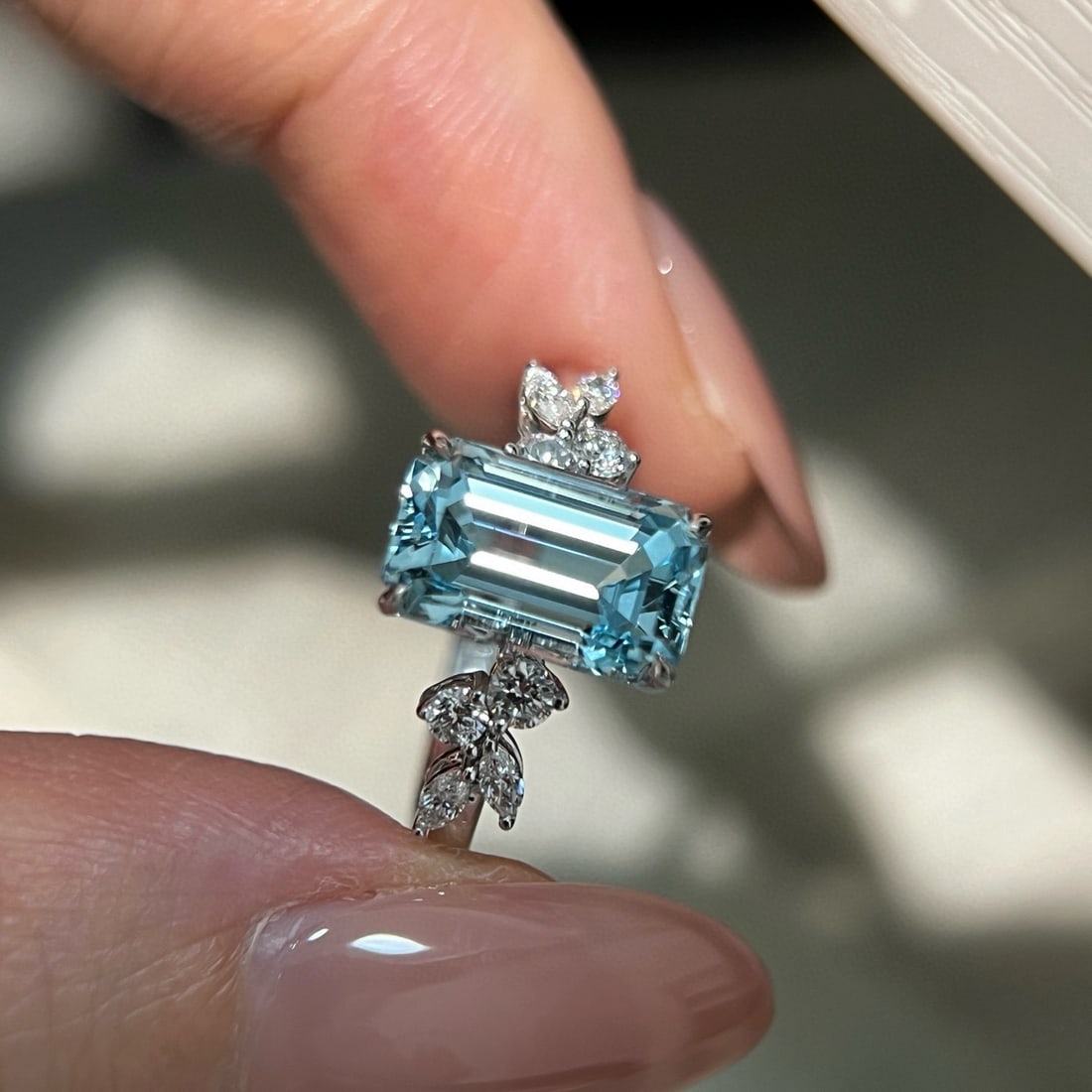 14k Gold 2.92 Ctw Natural Aquamarine & Lab Grown Diamond Ring - 2