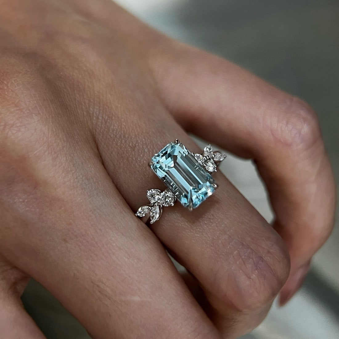 14k Gold 2.92 Ctw Natural Aquamarine & Lab Grown Diamond Ring - 3