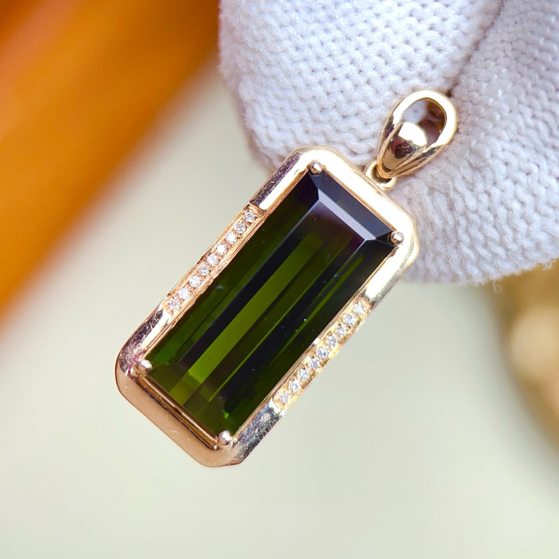 14k Gold 8.30 Ctw Natural Tourmaline & Diamond Pendant( Without Chain ) - 3