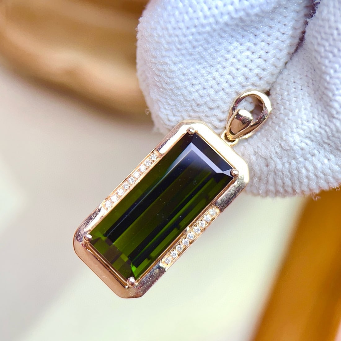 14k Gold 8.30 Ctw Natural Tourmaline & Diamond Pendant( Without Chain ) - 4