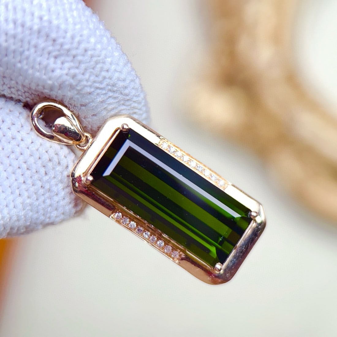 14k Gold 8.30 Ctw Natural Tourmaline & Diamond Pendant( Without Chain ) - 5