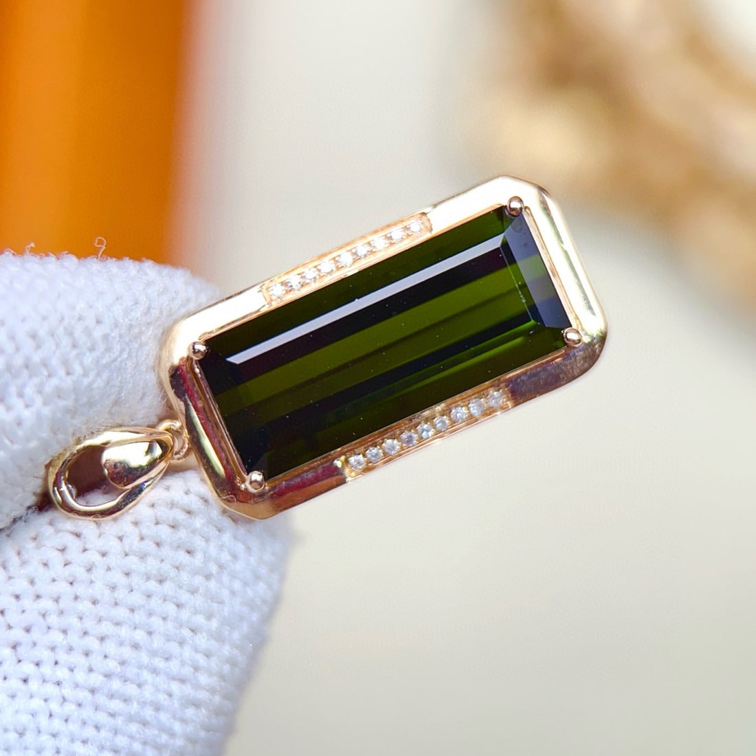 14k Gold 8.30 Ctw Natural Tourmaline & Diamond Pendant( Without Chain ) - 6