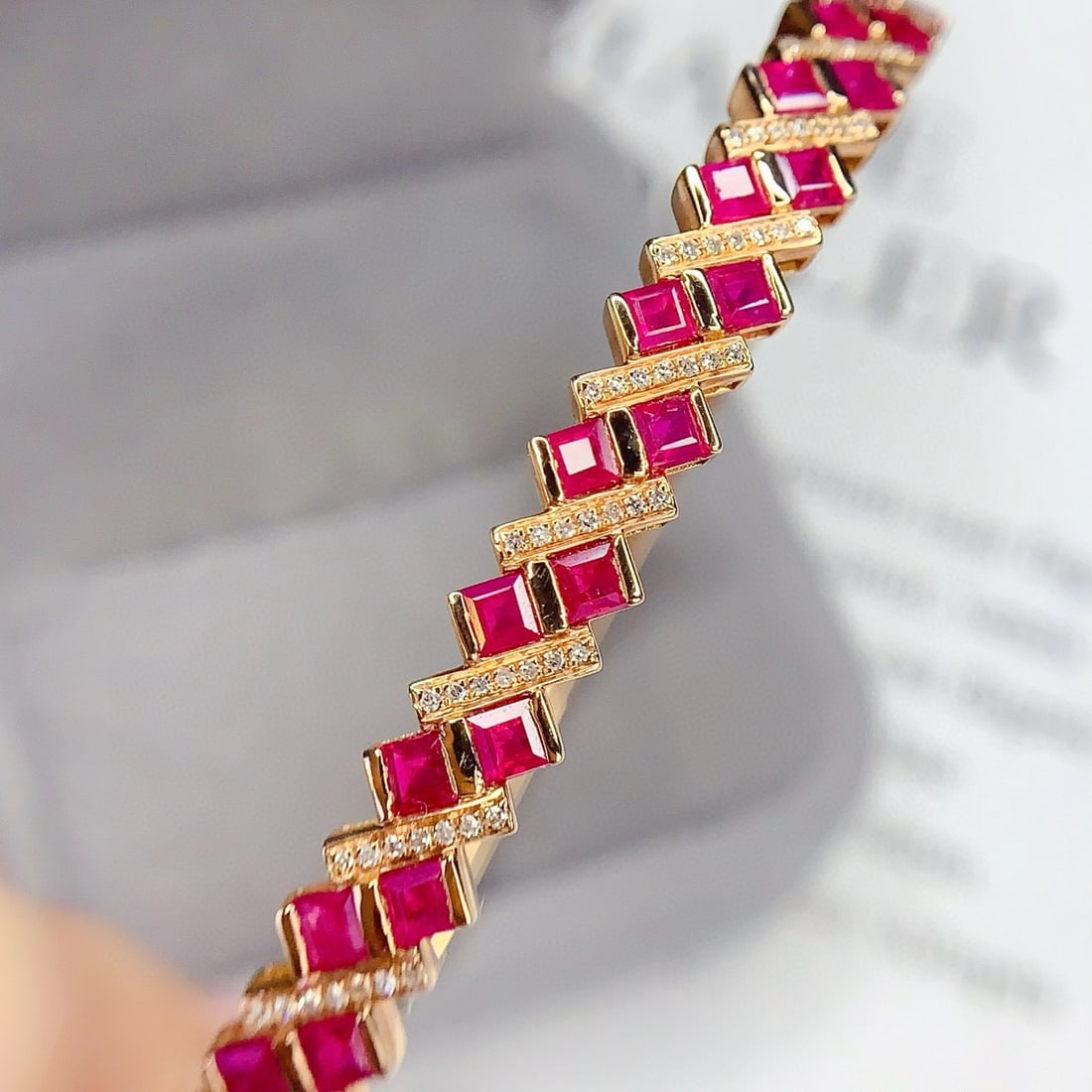 14k Gold 3.82 Ct Natural Ruby & Diamond Bangle - 2