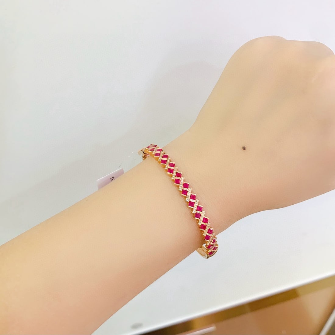 14k Gold 3.82 Ct Natural Ruby & Diamond Bangle - 6