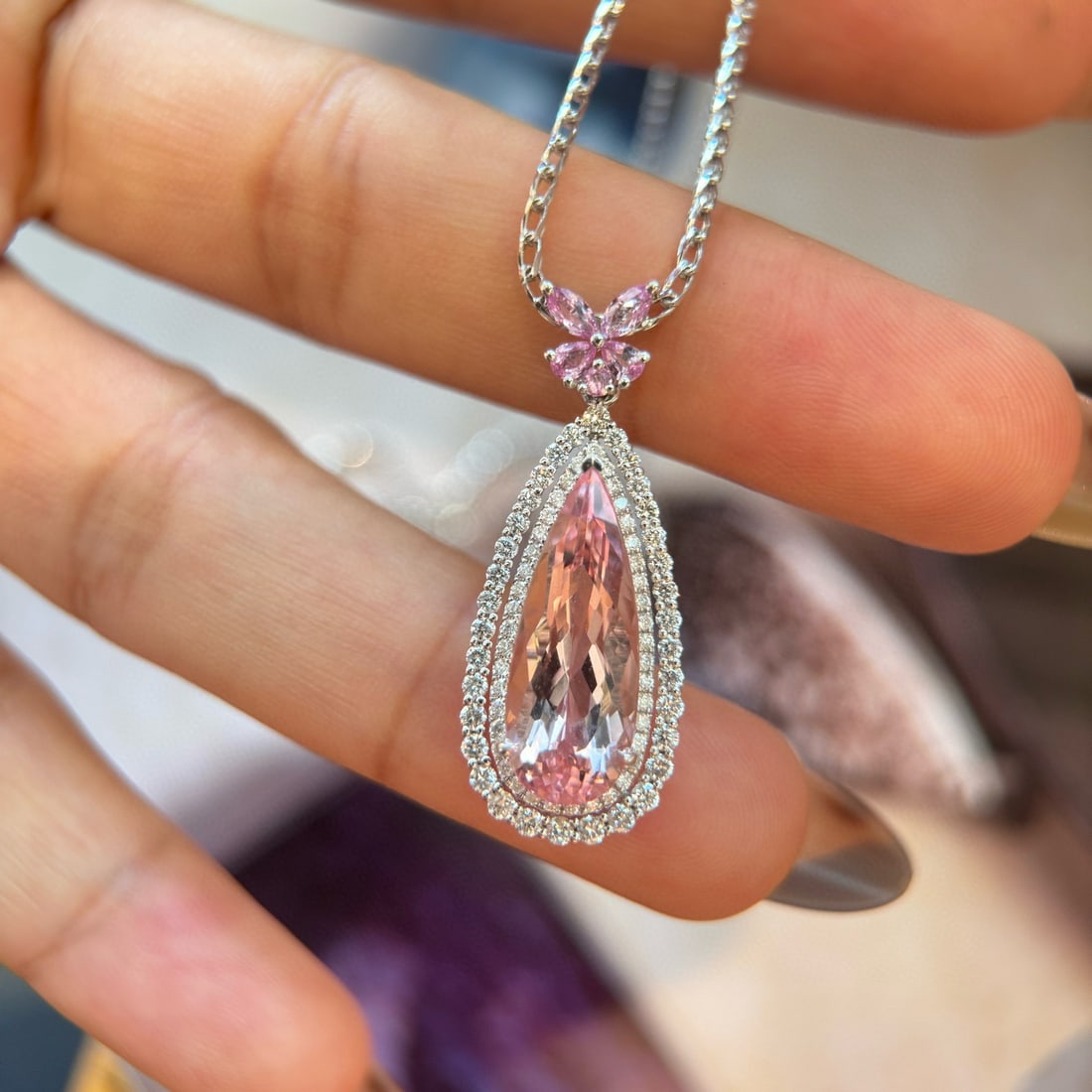 14k Gold 5.53 Ctw Natural Morganite & Diamond Pendant( Without Chain ) - 3