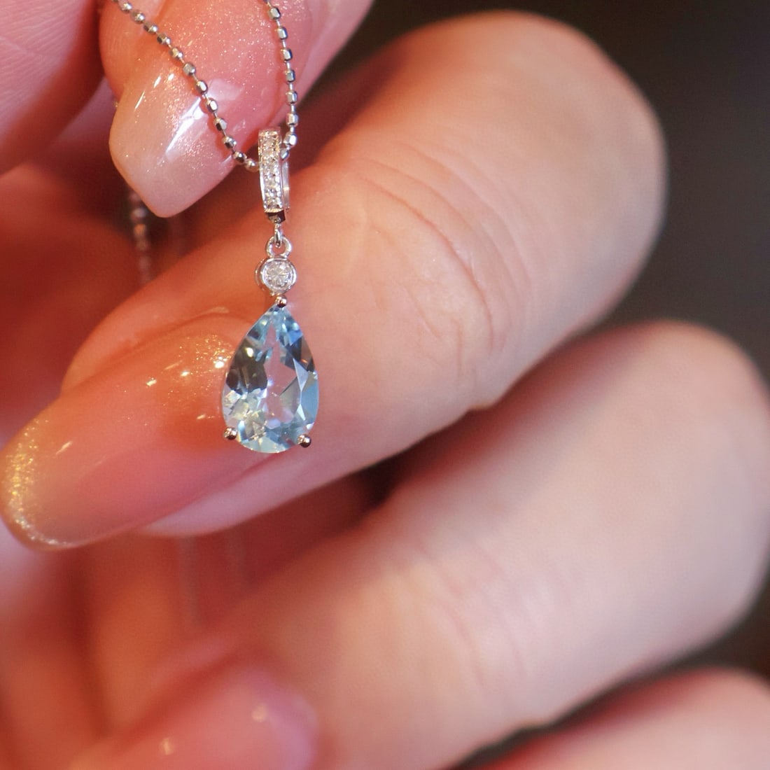 14k Gold 1 Ct Natural Aquamarine & Diamond Pendant( Without Chain ) - 2
