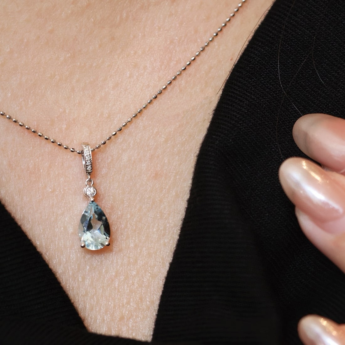 14k Gold 1 Ct Natural Aquamarine & Diamond Pendant( Without Chain ) - 3