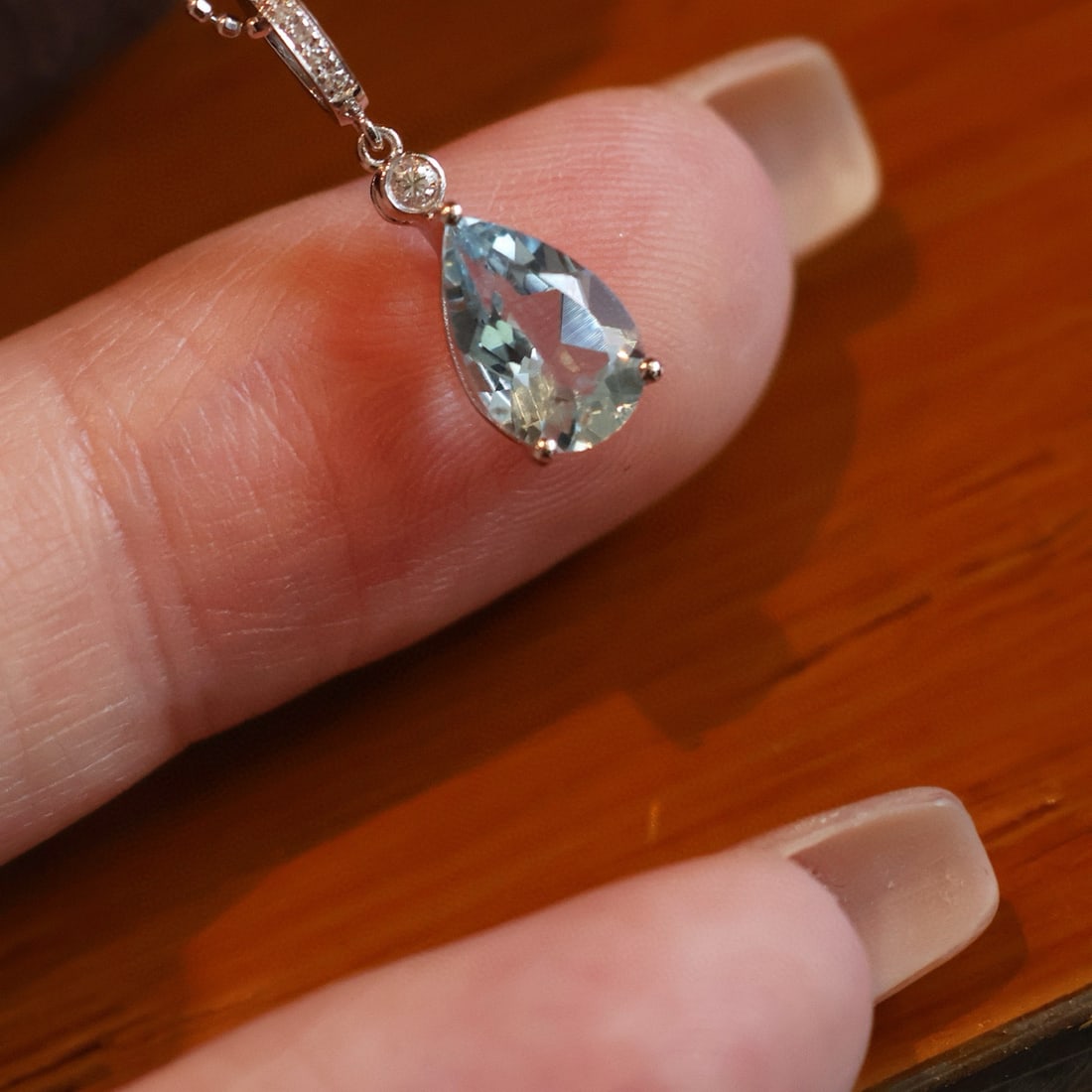 14k Gold 1 Ct Natural Aquamarine & Diamond Pendant( Without Chain ) - 4