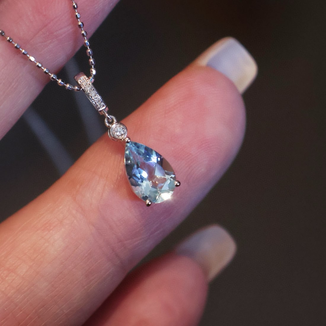 14k Gold 1 Ct Natural Aquamarine & Diamond Pendant( Without Chain ) - 5