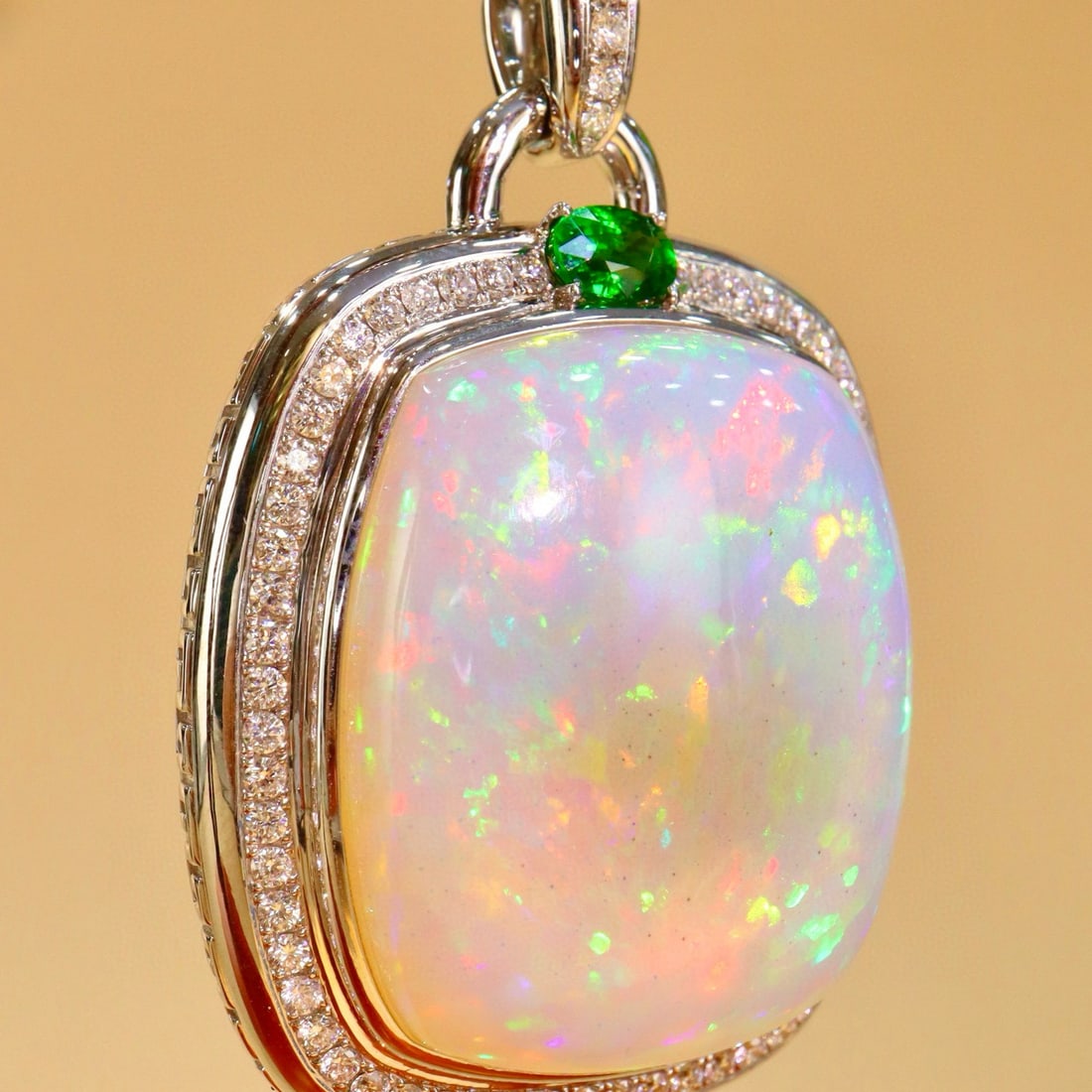 14k Gold 70.06 Ctw Natural Opal & Diamond Pendant( Without Chain ) - 2