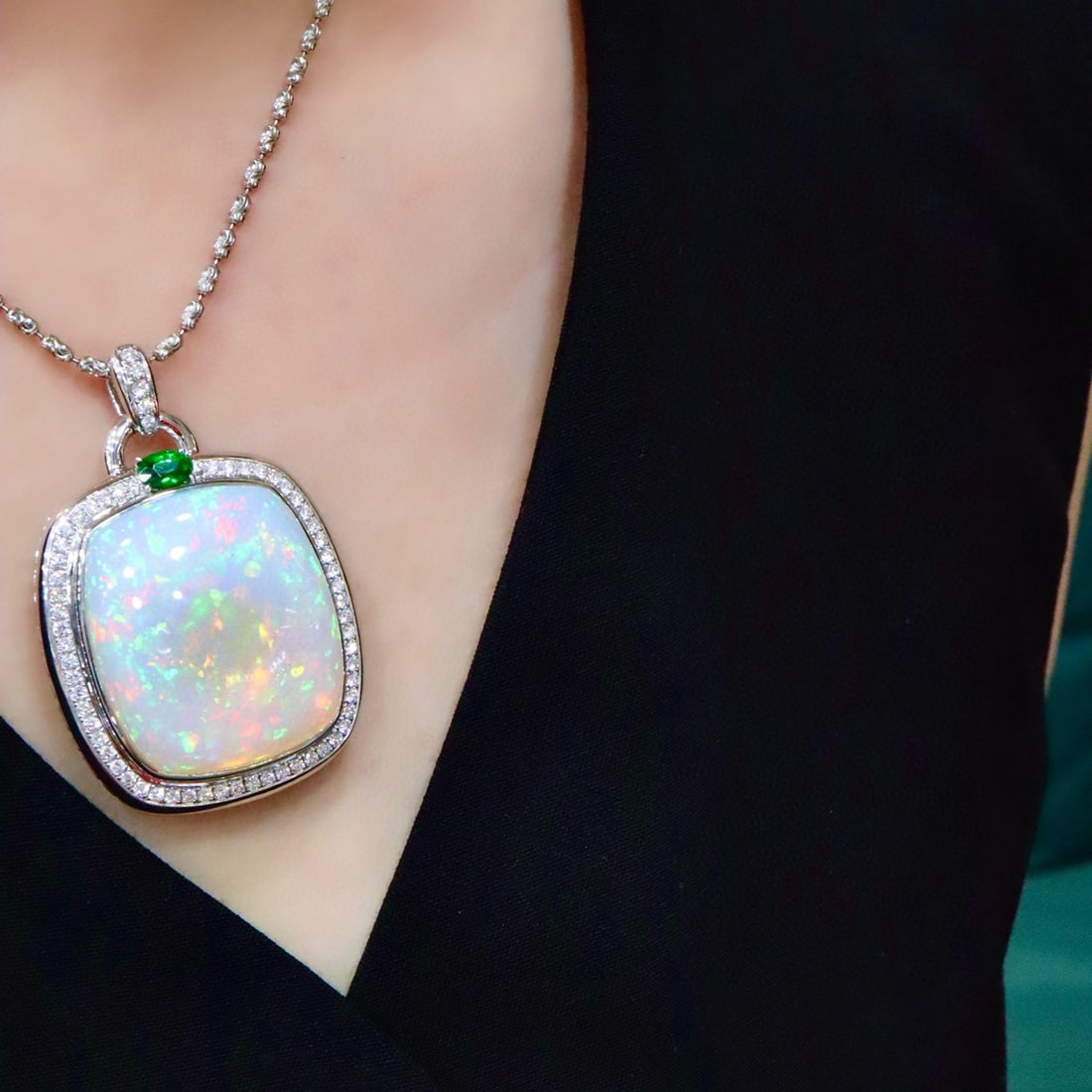 14k Gold 70.06 Ctw Natural Opal & Diamond Pendant( Without Chain ) - 3
