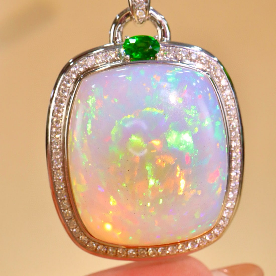 14k Gold 70.06 Ctw Natural Opal & Diamond Pendant( Without Chain ) - 4