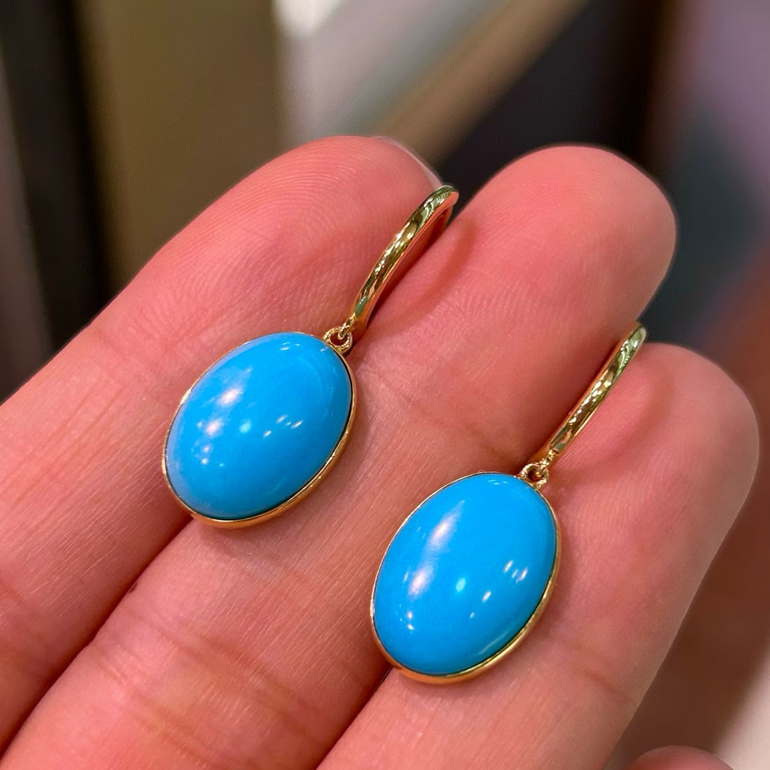 14k Gold 8.7 Ct Natural Turquoise Earrings - 4