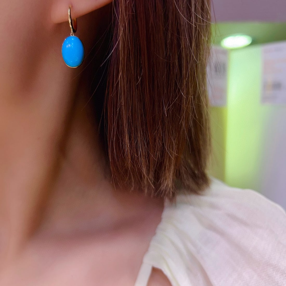14k Gold 8.7 Ct Natural Turquoise Earrings - 5