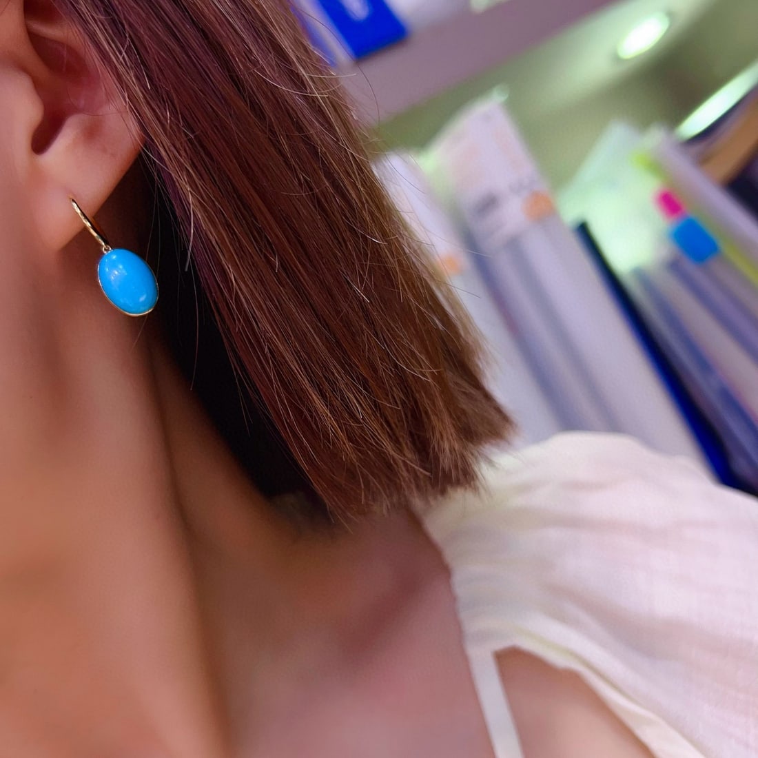 14k Gold 8.7 Ct Natural Turquoise Earrings - 6