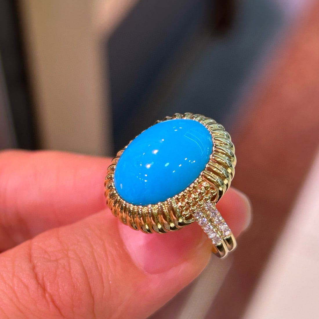 14k Gold 5.95 Ctw Natural Turquoise & Diamond Ring - 3