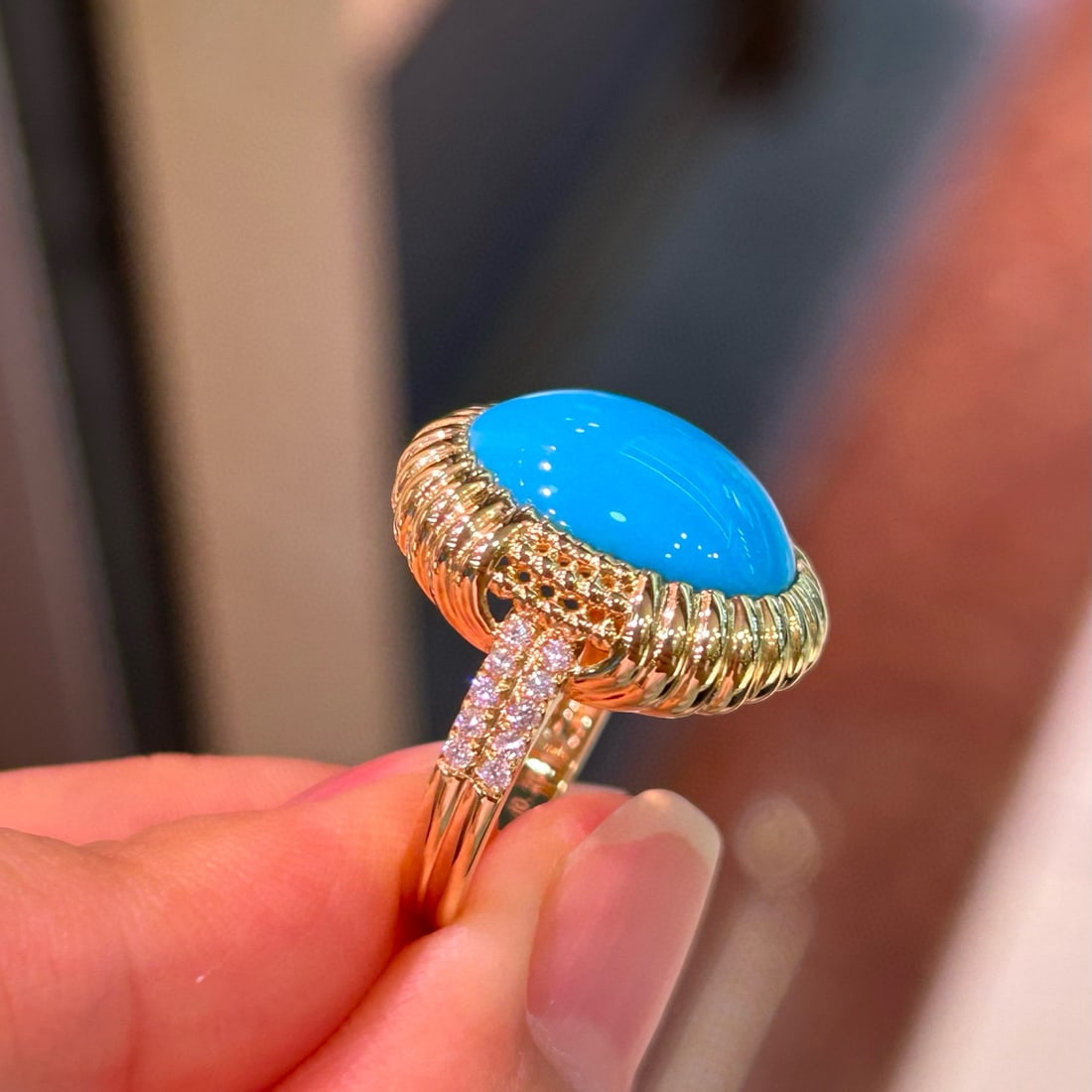 14k Gold 5.95 Ctw Natural Turquoise & Diamond Ring - 4