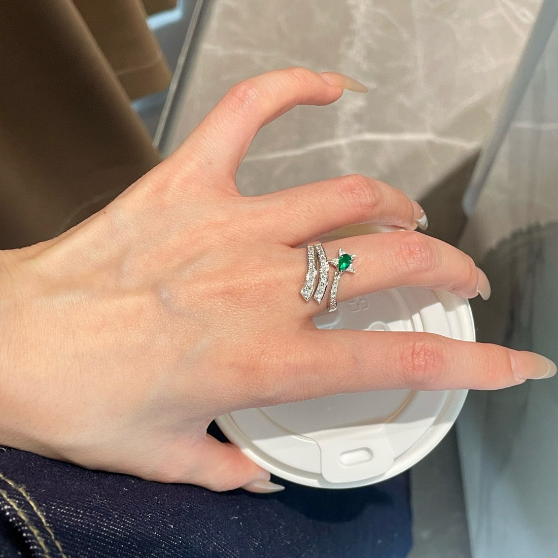 14k Gold 0.3 Ct Vivid Green Natural Emerald & Diamond Ring - 7