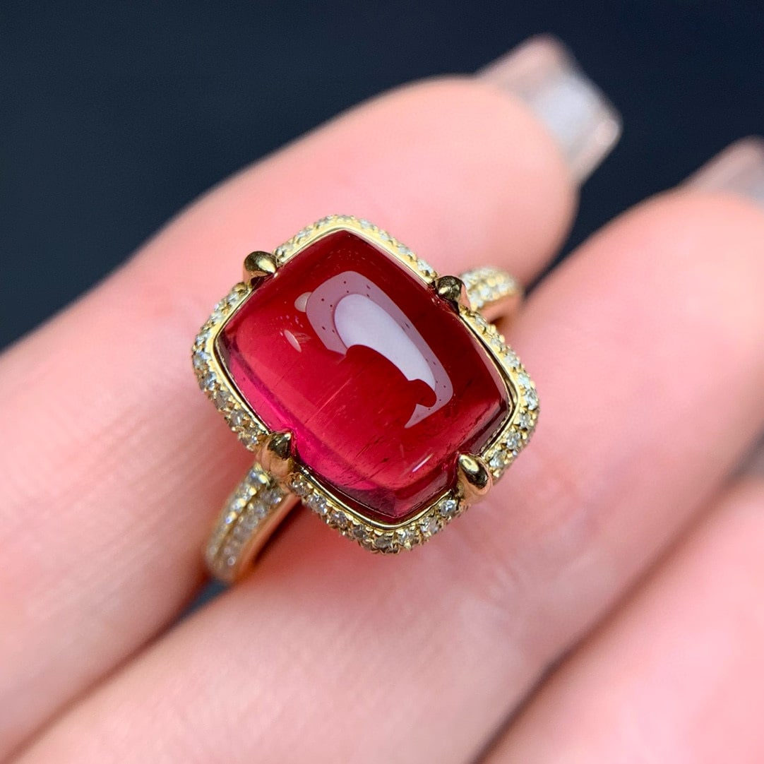 14k Gold 5.20 Ct Natural Tourmaline & Diamond Ring - 2
