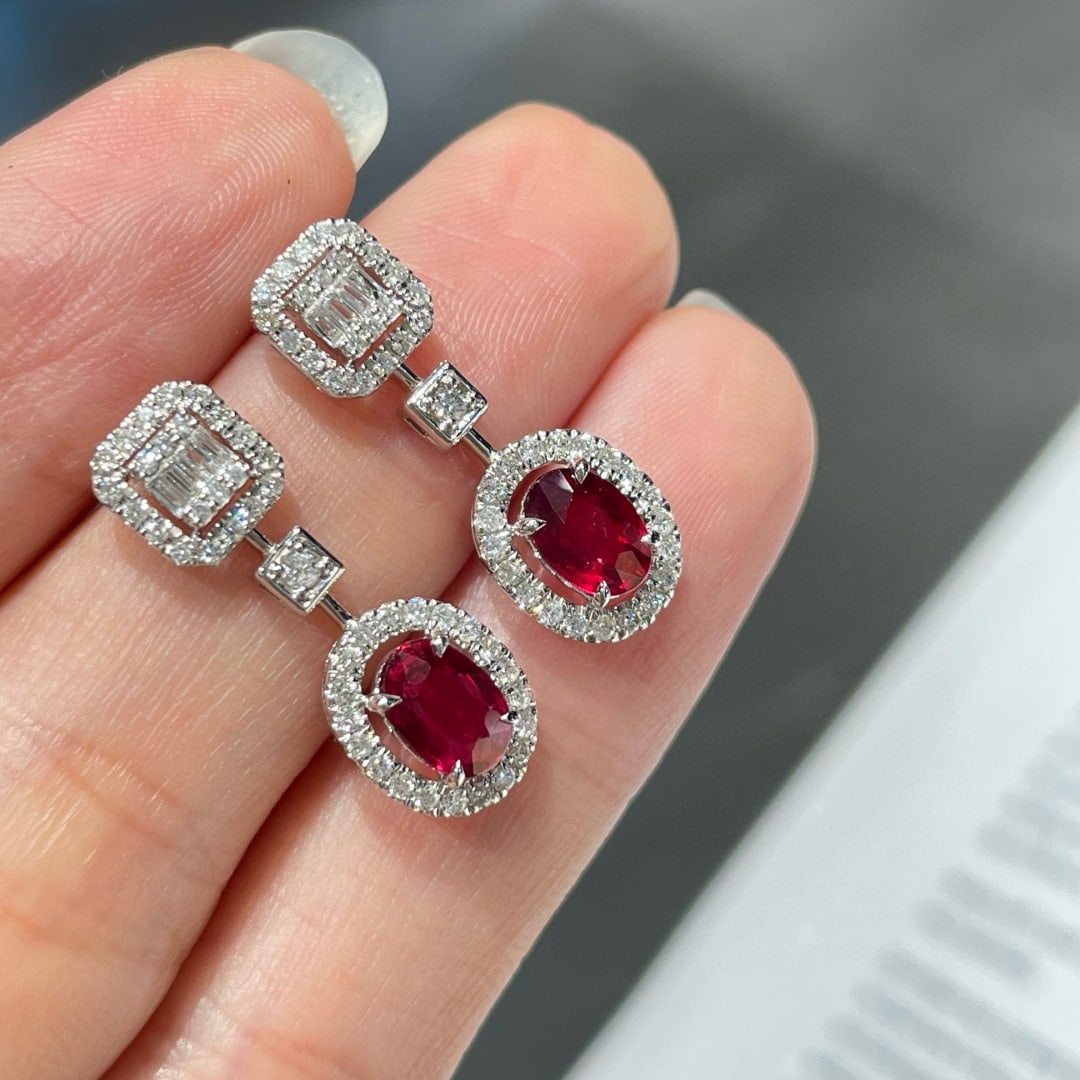 14k Gold 1.50 Ct Natural Ruby & Diamond Earrings - 4