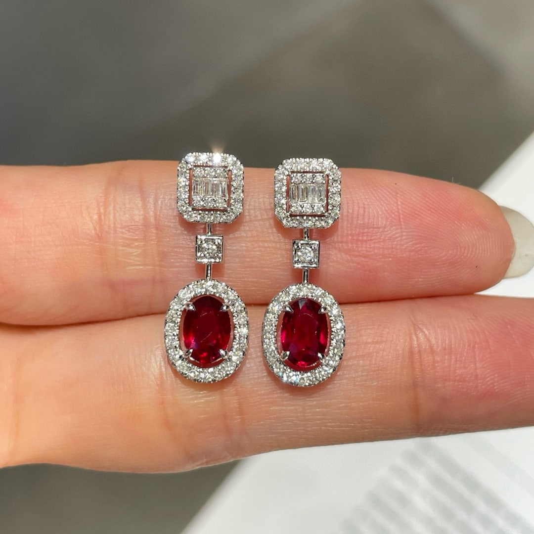 14k Gold 1.50 Ct Natural Ruby & Diamond Earrings - 5