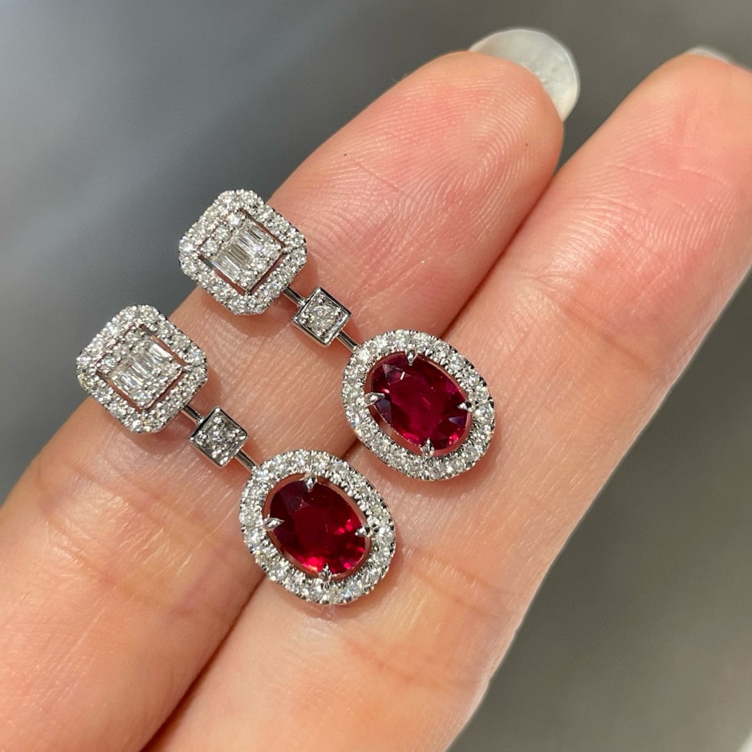 14k Gold 1.50 Ct Natural Ruby & Diamond Earrings - 7