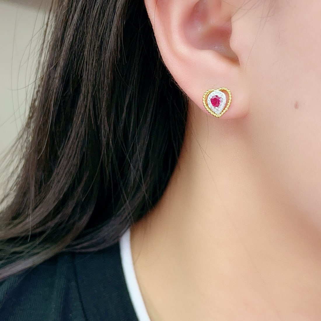 14k Gold 0.66 Ct Natural Ruby & Diamond Earrings - 5